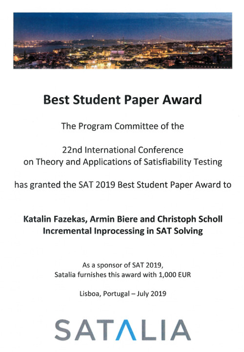 SAT'19 Best Student Paper