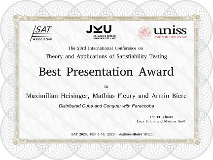 SAT'20 Best Presentation Award