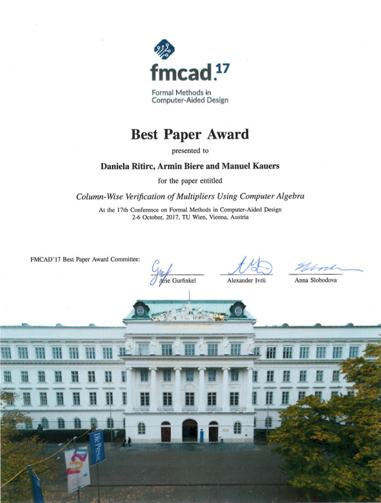 FMCAD'17 Best Paper Award Certificate